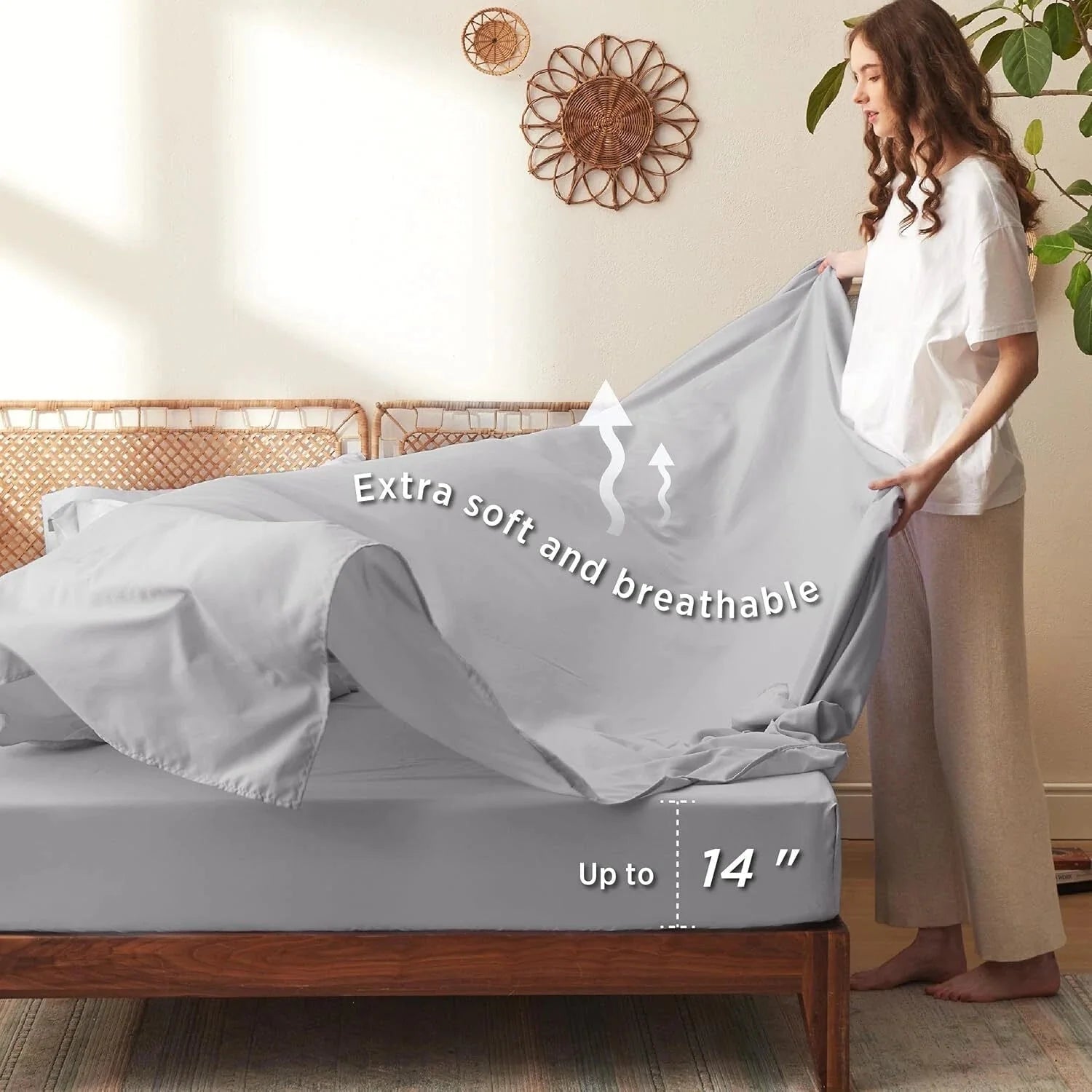 Gray Queen Comforter Set - 7 Piece Floral Bedding Set Queen Pocket Bed 07FC0E-D4 - KOEEK [5]