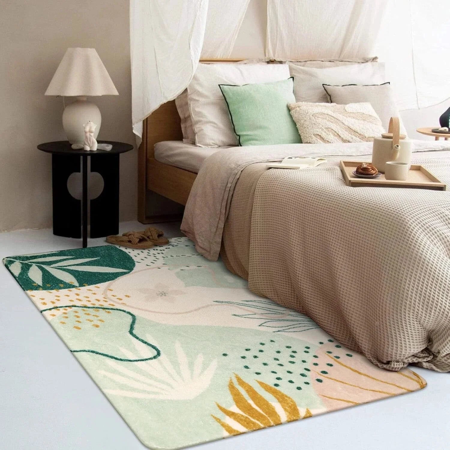 Green Botanical Print Small Throw Rugs Modern Abstract Non-Slip 3x5 Minimalist 07FC0E-D4 - KOEEK [4]