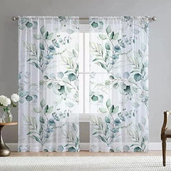 Green Eucalyptus Leaves Curtains for Living Room 96 inch Length 2 Panels Set 07FC0E-D4 - KOEEK [1]