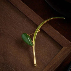Green Jade Brooch Pin for Women Chinese Style Silver Tone Floral Jewelry 07FC0E-D4 - KOEEK [1]