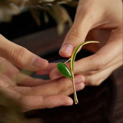 Green Jade Brooch Pin for Women Chinese Style Silver Tone Floral Jewelry 07FC0E-D4 - KOEEK [3]