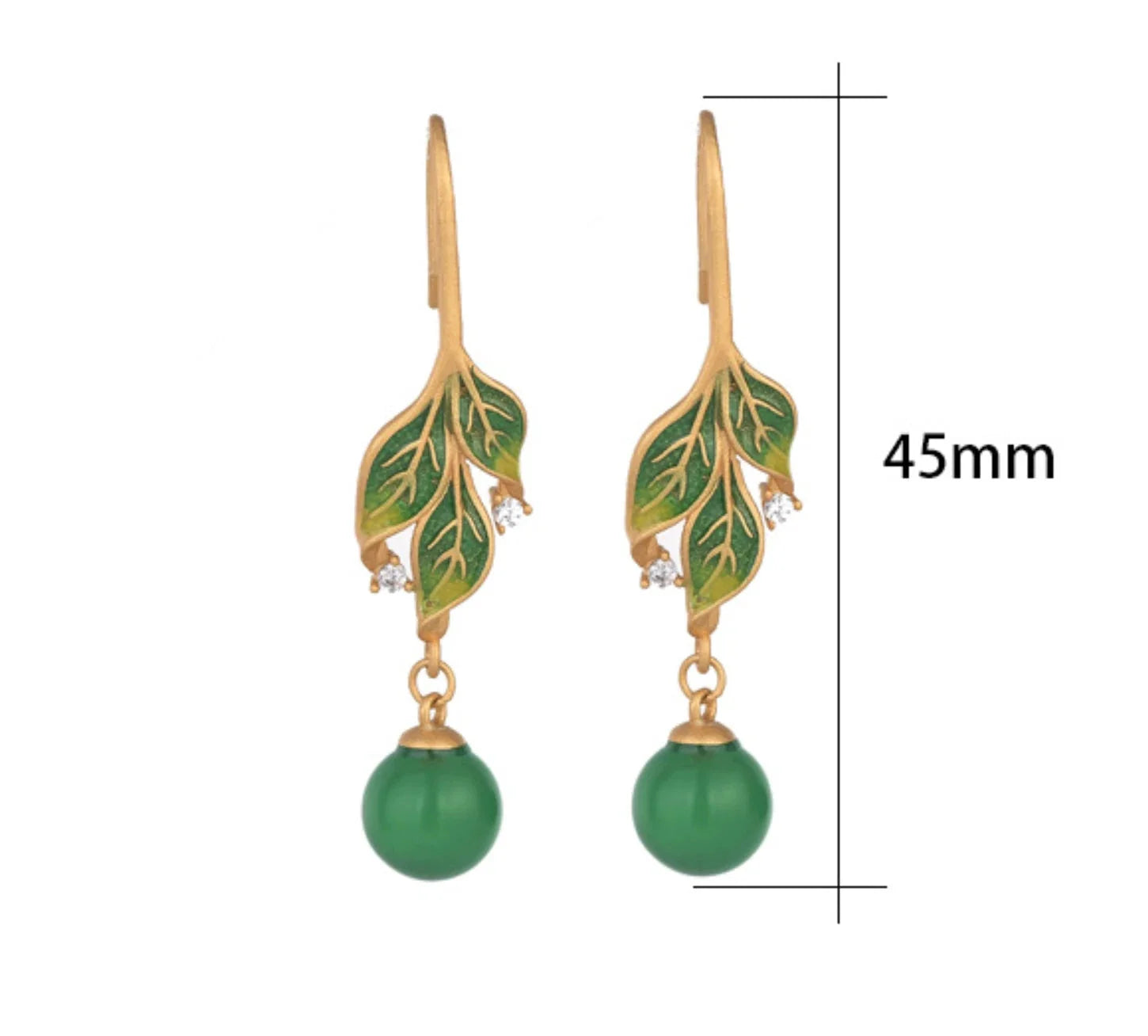 Green Jade Drop Dangle Earrings Boho Gemstone Leaf Design Hook 18K Gold Plated 07FC0E-D4 - KOEEK [3]