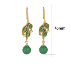 Green Jade Drop Dangle Earrings Boho Gemstone Leaf Design Hook 18K Gold Plated 07FC0E-D4 - KOEEK [3]