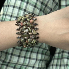 Green Natural Stone Beaded Bracelet Handmade Vintage Style Jewelry For Women 07FC0E-D4 - KOEEK [1]