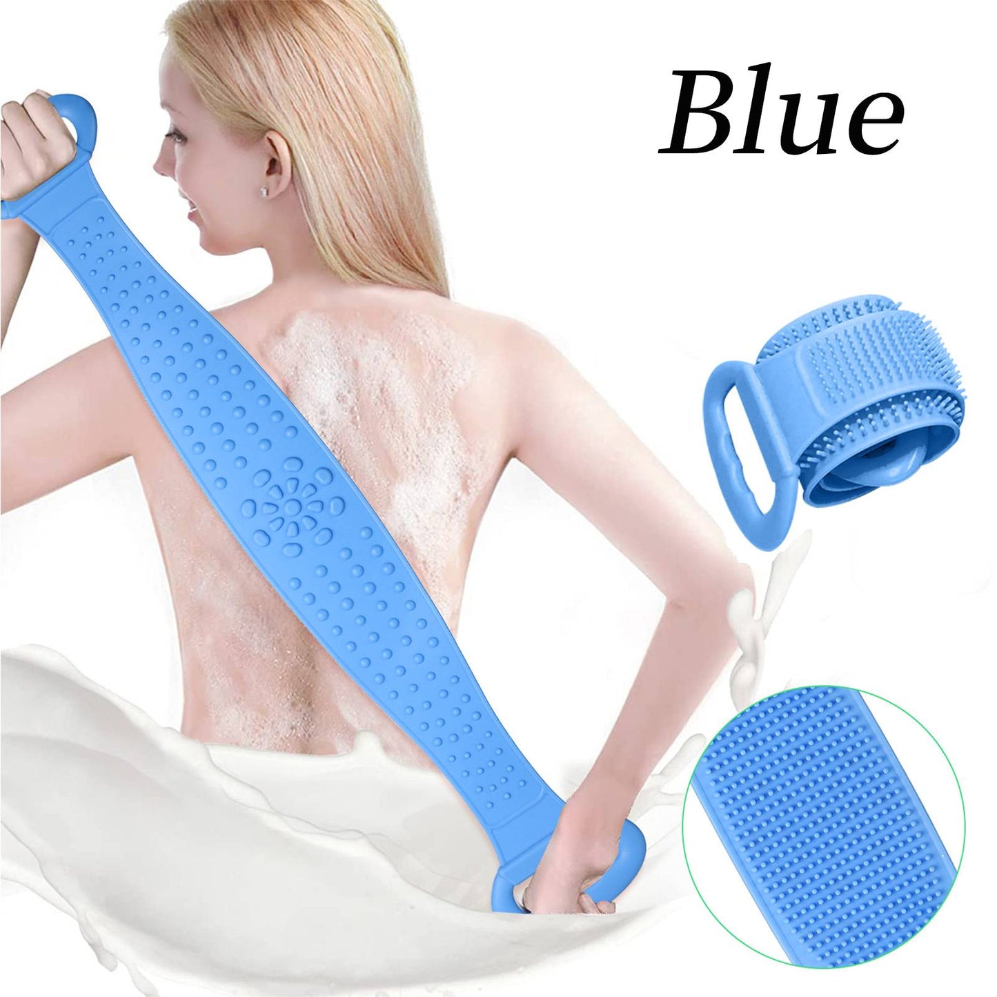 Silicone Bath Towel Rub Body Brush Shower Pull Back Strip Scrubber Exfoliating