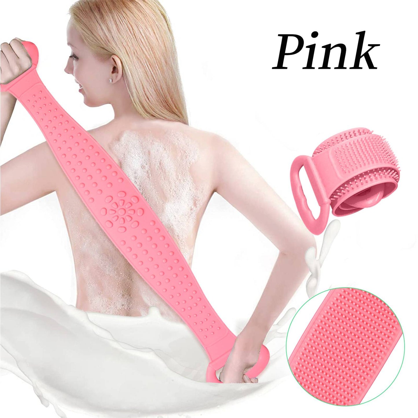 Silicone Bath Towel Rub Body Brush Shower Pull Back Strip Scrubber Exfoliating