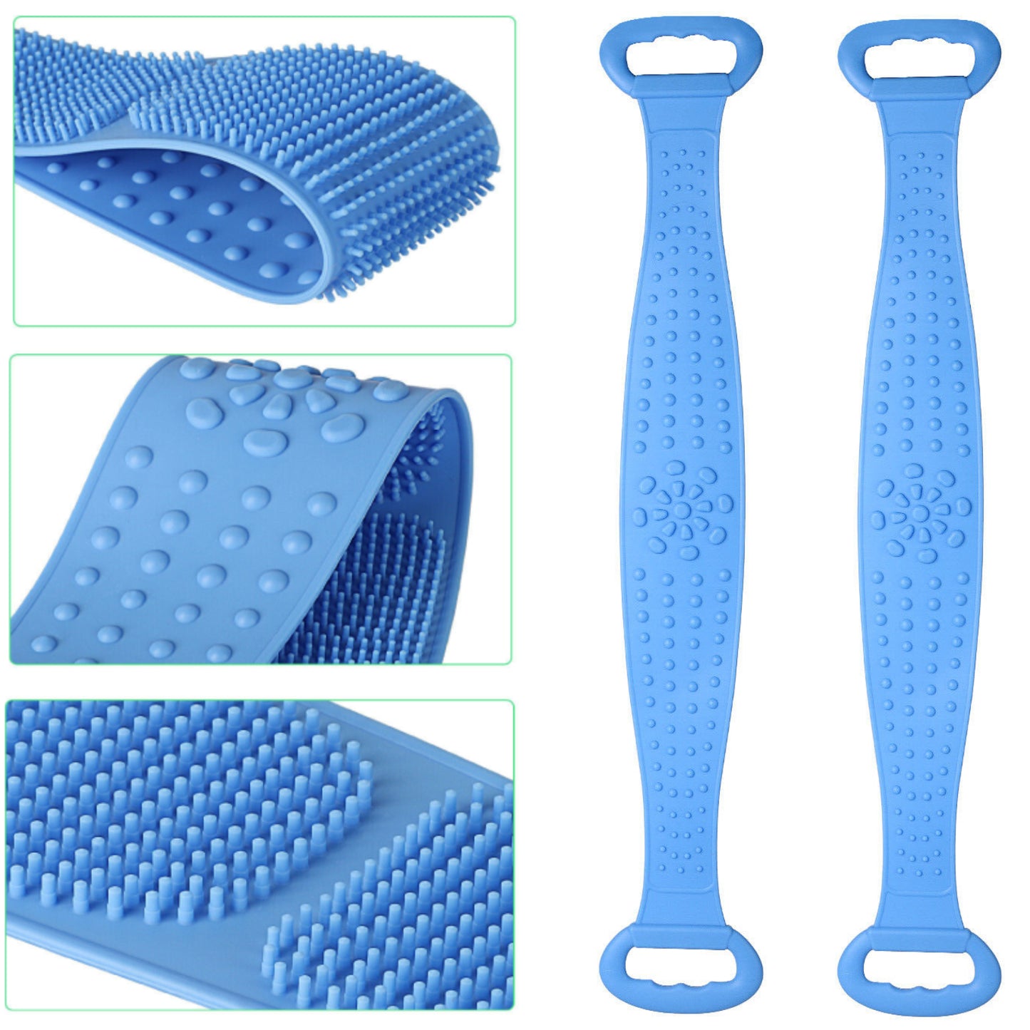 Silicone Bath Towel Rub Body Brush Shower Pull Back Strip Scrubber Exfoliating