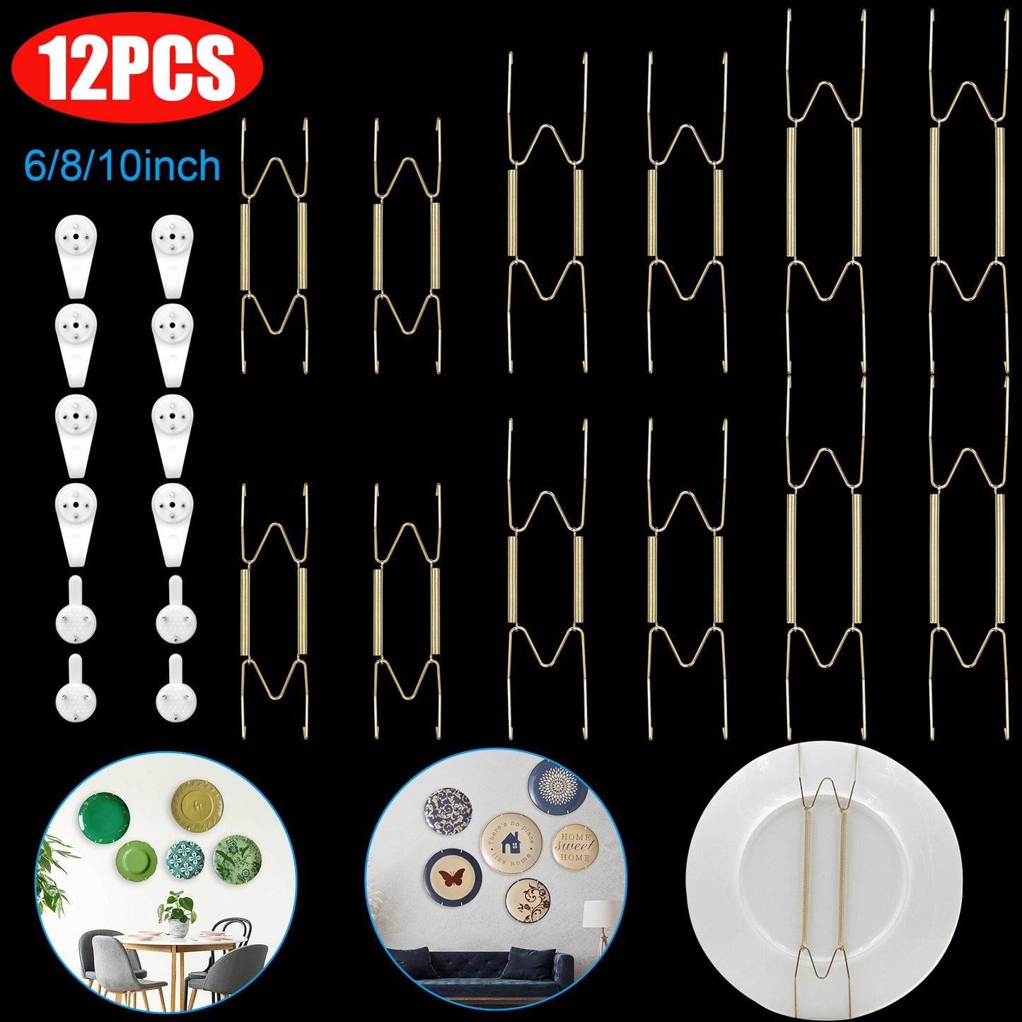 10pcs Golden Spring Plate Wire Hangers for 6"-16" Plates Display Wall Mounting koeek - KOEEK