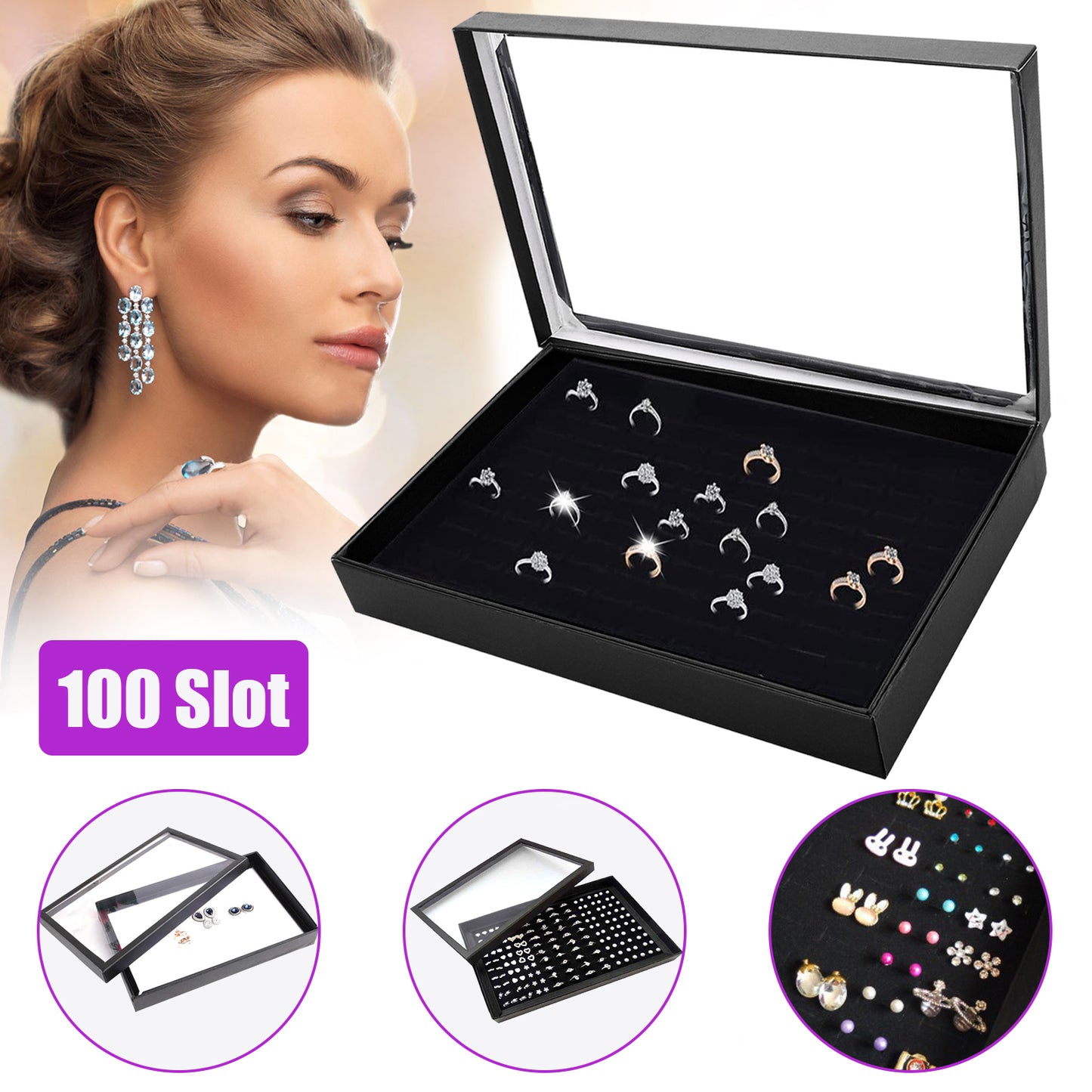 100 Slots Schmuck Ring Display Organizer Fall Tray Halter Ohrring Lagerung Box