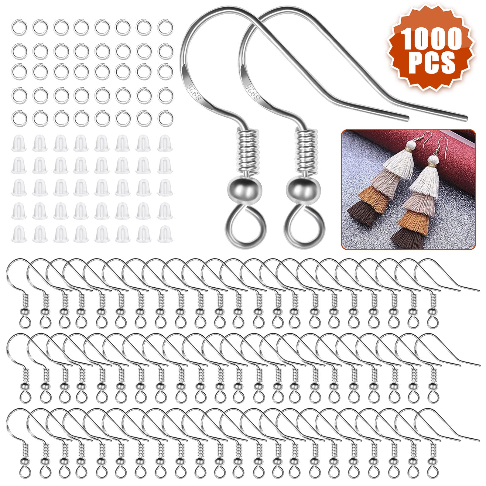 1000PCS DIY Jewelry Making Findings 925 Sterling Silver Earring Hooks Ear Plugs koeek - KOEEK