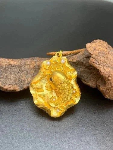 Handmade Fish Pendant Necklace Filigree Inlay Pearl Vintage Style Carved Jewelry 07FC0E-D4 - KOEEK [6]