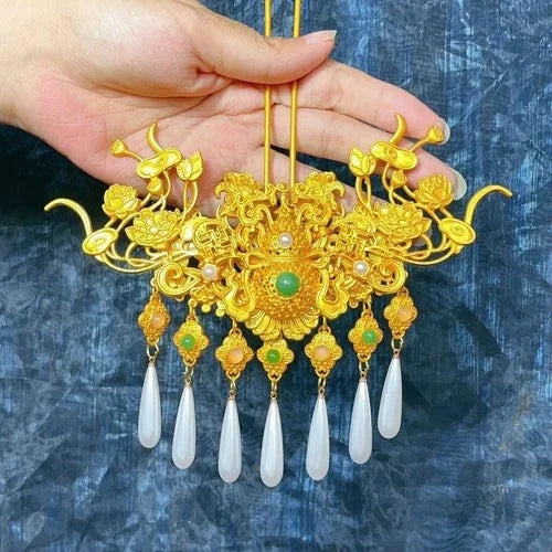 Handmade Pearl Hair Crown Chinese Hanfu Style Vintage Headdress For Bride 07FC0E-D4 - KOEEK [1]
