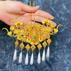 Handmade Pearl Hair Crown Chinese Hanfu Style Vintage Headdress For Bride 07FC0E-D4 - KOEEK [3]