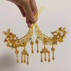 Handmade Plum Blossom Tassel Hairpin Traditional Hanfu Hair Accessory Jewelry 07FC0E-D4 - KOEEK [1]