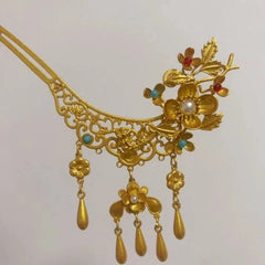 Handmade Plum Blossom Tassel Hairpin Traditional Hanfu Hair Accessory Jewelry 07FC0E-D4 - KOEEK [2]