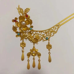 Handmade Plum Blossom Tassel Hairpin Traditional Hanfu Hair Accessory Jewelry 07FC0E-D4 - KOEEK [4]