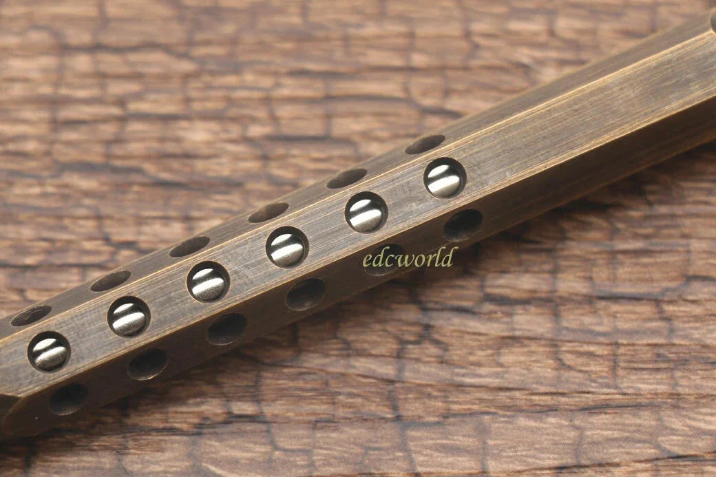 Handmade Six-Edge Brass Pen Practical Ballpoint Pen Pocket Keychain EDC Pen 07FC0E-D4 - KOEEK [7]