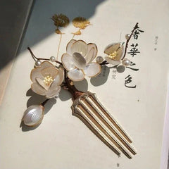 Handmade White Jade Hairpin Magnolia Flower Chinese Style Hanfu Jewelry 07FC0E-D4 - KOEEK [1]