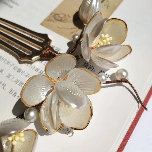 Handmade White Jade Hairpin Magnolia Flower Chinese Style Hanfu Jewelry 07FC0E-D4 - KOEEK [6]
