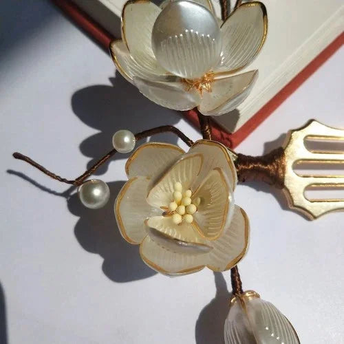 Handmade White Jade Hairpin Magnolia Flower Chinese Style Hanfu Jewelry 07FC0E-D4 - KOEEK [7]