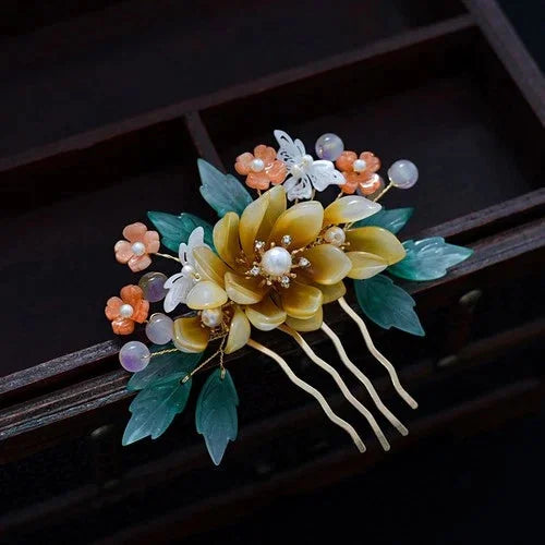 Hanfu Headpiece Set Glass Tassel Hairpin Ancient Style Hair Jewelry 07FC0E-D4 - KOEEK [6]