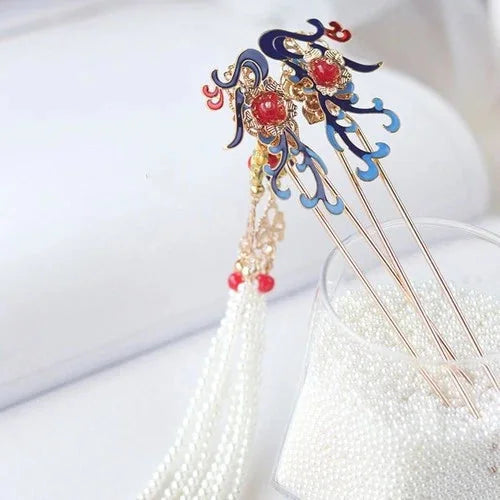 Hanfu Headpiece Set Tassel Hair Pins Chinese Vintage Costume Hair Accessory 07FC0E-D4 - KOEEK [3]