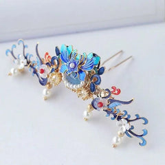 Hanfu Headpiece Set Tassel Hair Pins Chinese Vintage Costume Hair Accessory 07FC0E-D4 - KOEEK [4]