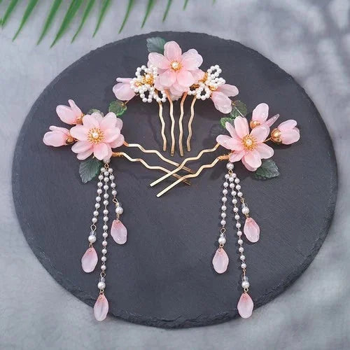 Hanfu Tassel Hair Clip Set Vintage Chinese Side Clips Headpiece Accessories 07FC0E-D4 - KOEEK [1]