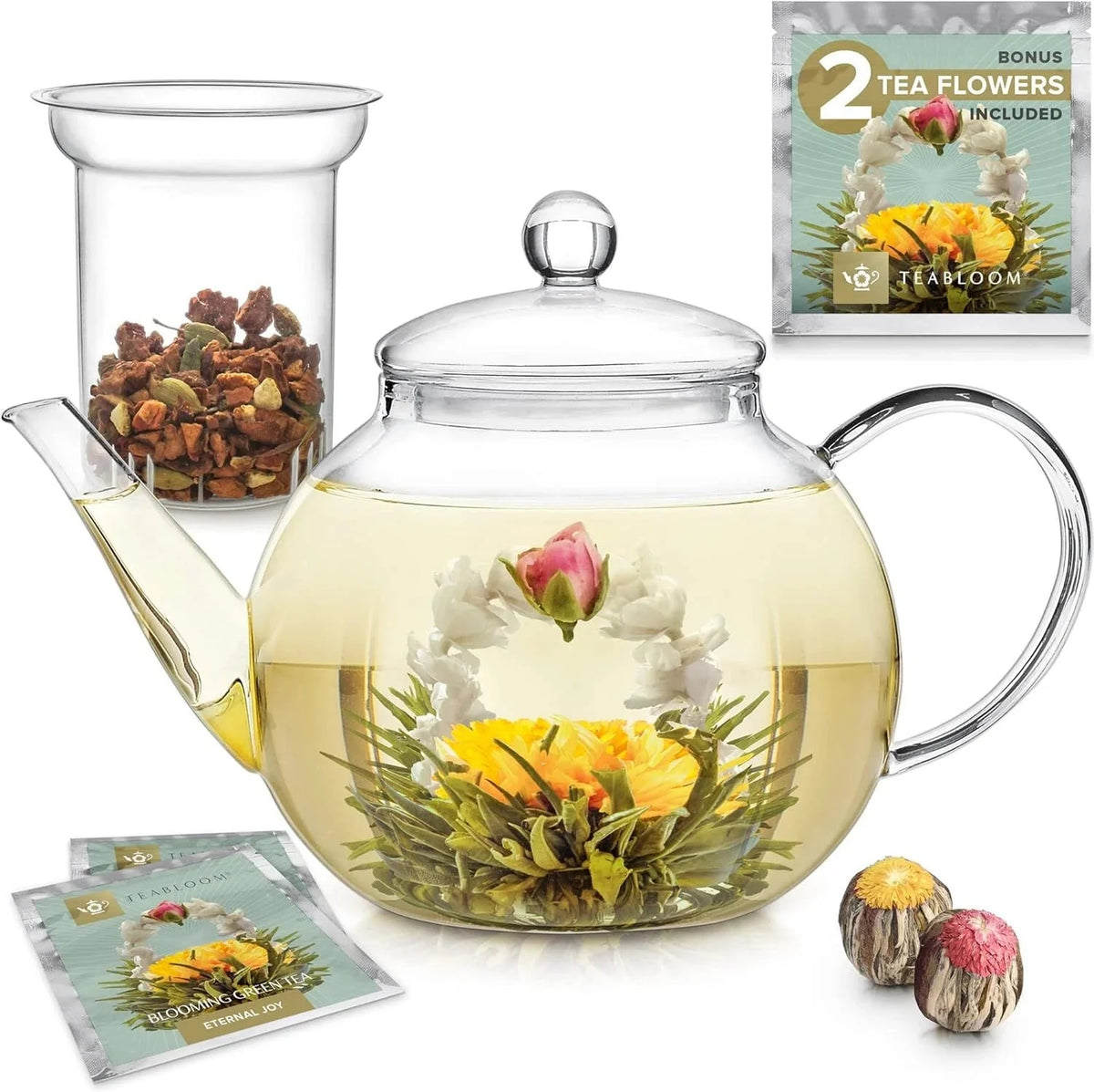 Heatproof Borosilicate Glass Teapot (34 OZ) Removable Loose Tea Glass Infuser 07FC0E-D4 - KOEEK [1]