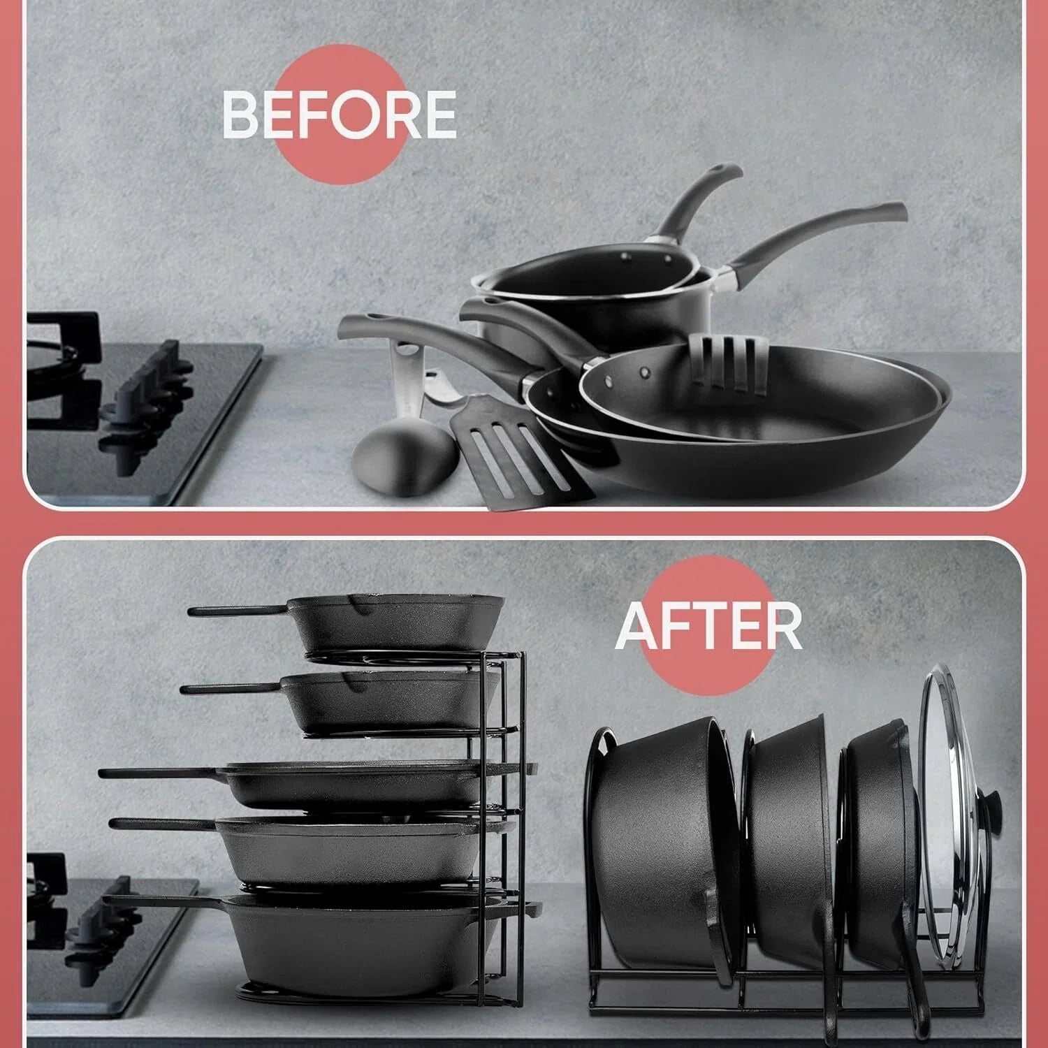 Heavy Duty Pot & Pan Organizer | 5 Tier Cookware & Lid Organizer | Black 07FC0E-D4 - KOEEK [5]