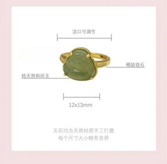 Hetian Jade Ring Female Laughing Buddha Carved Stone Adjustable Jewelry 07FC0E-D4 - KOEEK [3]