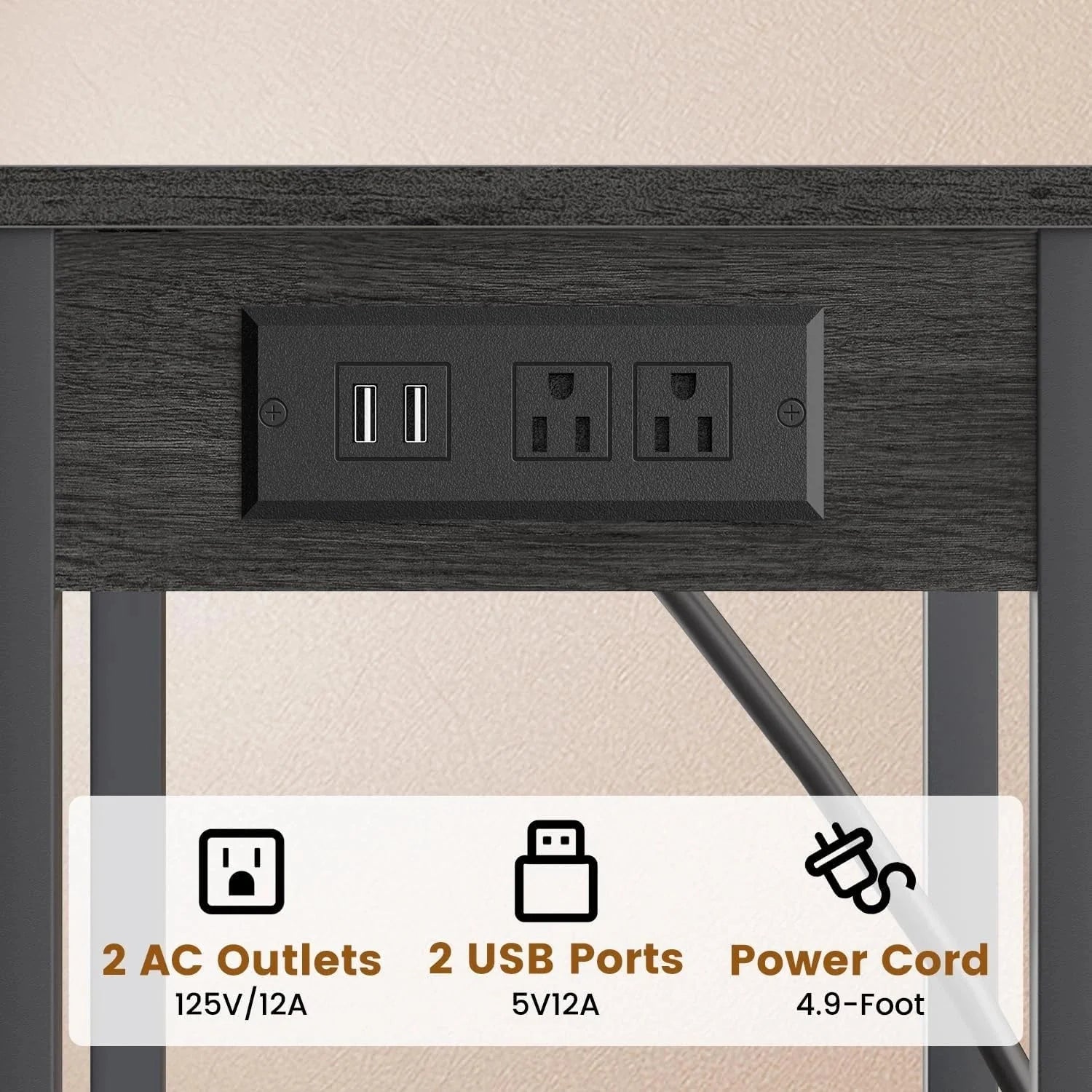 High-leg bedside table with charging station, three-tier small side table 07FC0E-D4 - KOEEK [6]