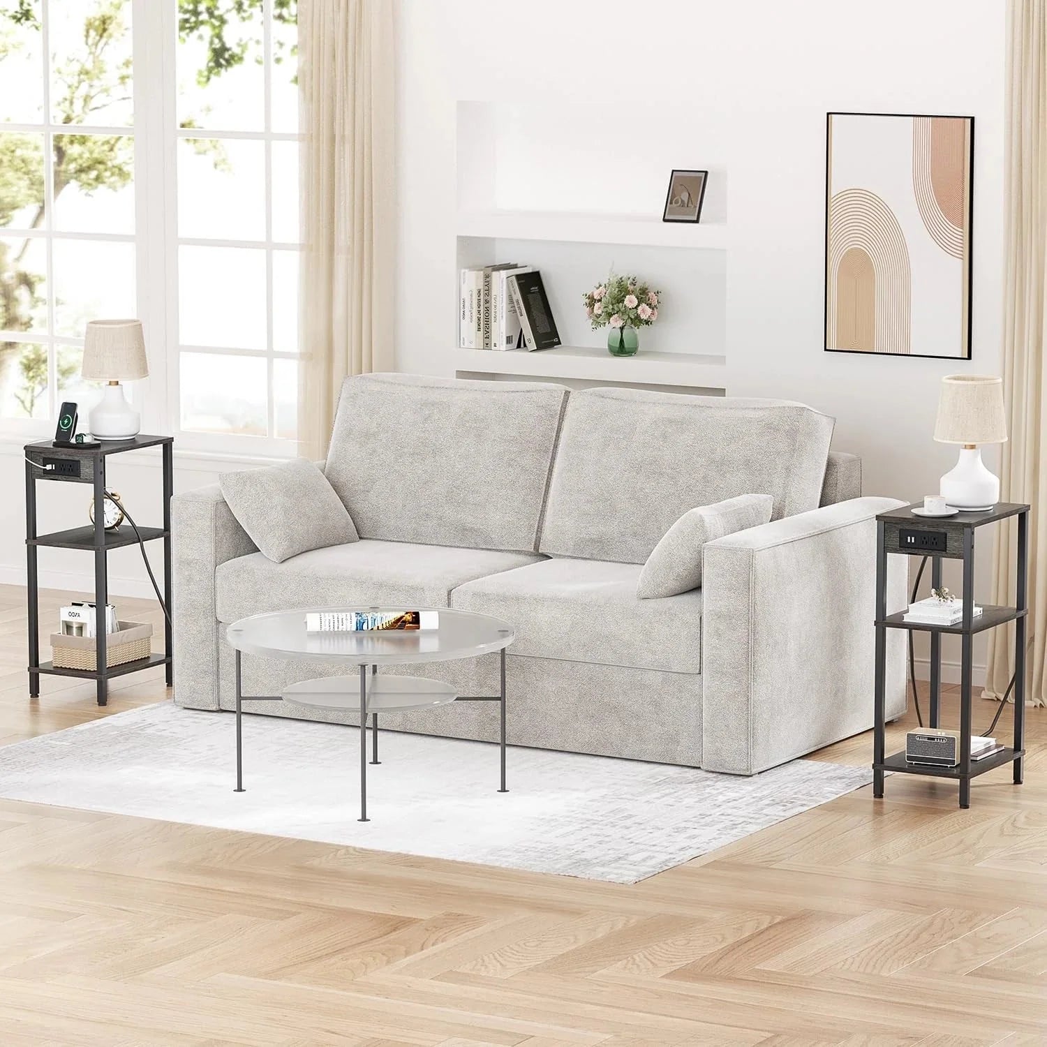 High-leg bedside table with charging station, three-tier small side table 07FC0E-D4 - KOEEK [7]