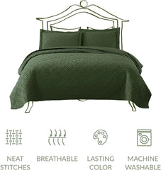 Home Quilt Set Full Queen Size Olive Green 3 Piece,Lightweight Soft Coverlet 07FC0E-D4 - KOEEK [3]