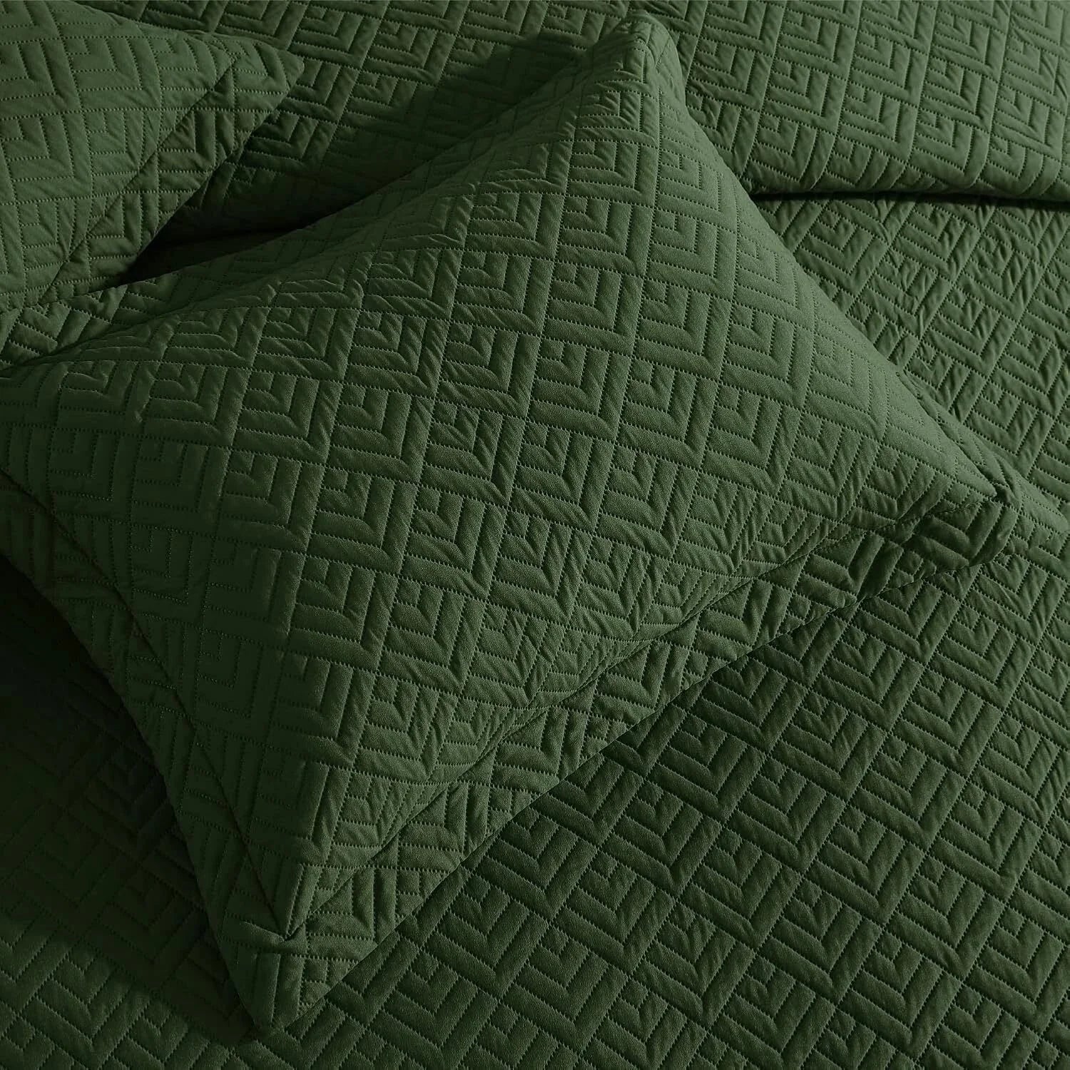 Home Quilt Set Full Queen Size Olive Green 3 Piece,Lightweight Soft Coverlet 07FC0E-D4 - KOEEK [4]