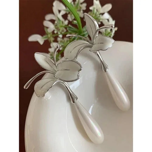 Iris Flower Drop Earrings Water Shape Studs Elegant Fashion Jewelry for Women 07FC0E-D4 - KOEEK [6]