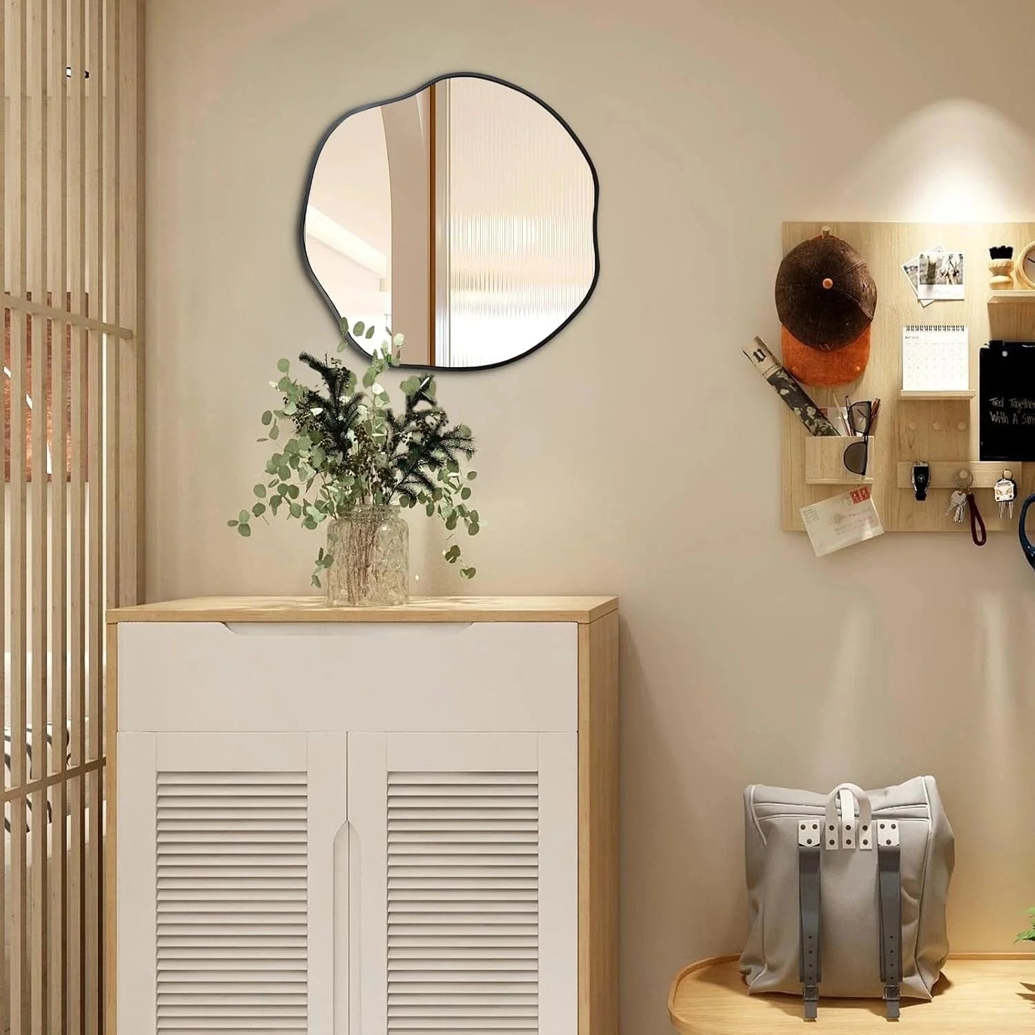 Irregular Shaped Mirror, 16" Asymmetrical Mirrors, Modern Scalloped Round Mirror 07FC0E-D4 - KOEEK [9]
