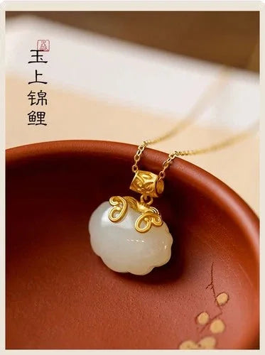 Jade Koi Pendant Necklace Womens Longevity Lock Chinese Style Gift 07FC0E-D4 - KOEEK [5]