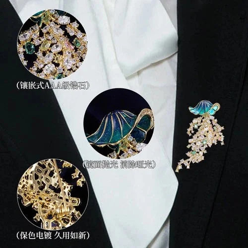 Jellyfish Brooch Zircon Inlaid Creative Luxury Pin Clothing Accessory 07FC0E-D4 - KOEEK [3]