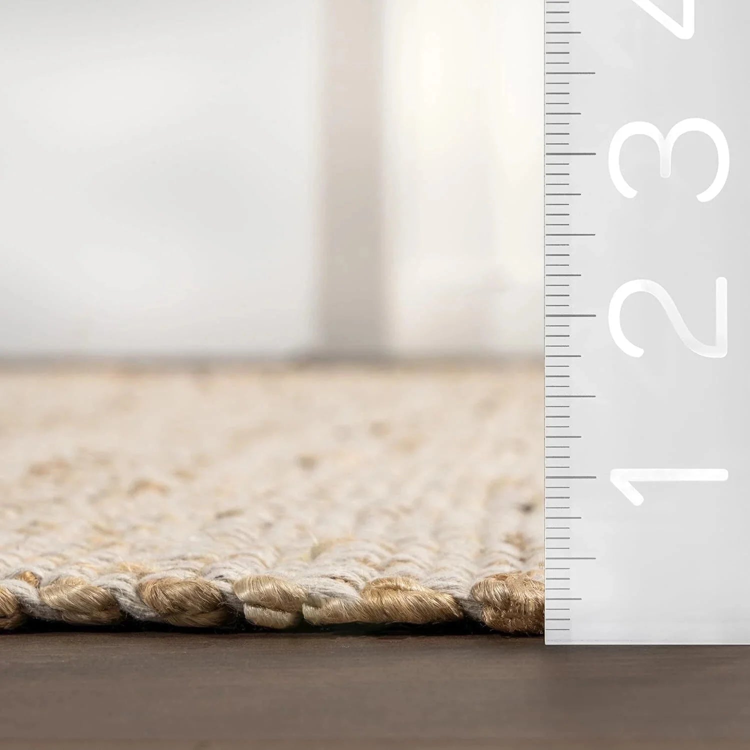 Jute and Cotton Hand-Woven Area Rug, Natural,Solid Color Rustic Farmhouse Style 07FC0E-D4 - KOEEK [3]