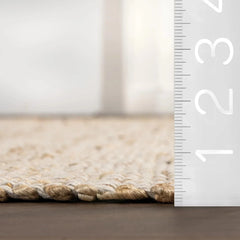 Jute and Cotton Hand-Woven Area Rug, Natural,Solid Color Rustic Farmhouse Style 07FC0E-D4 - KOEEK [3]