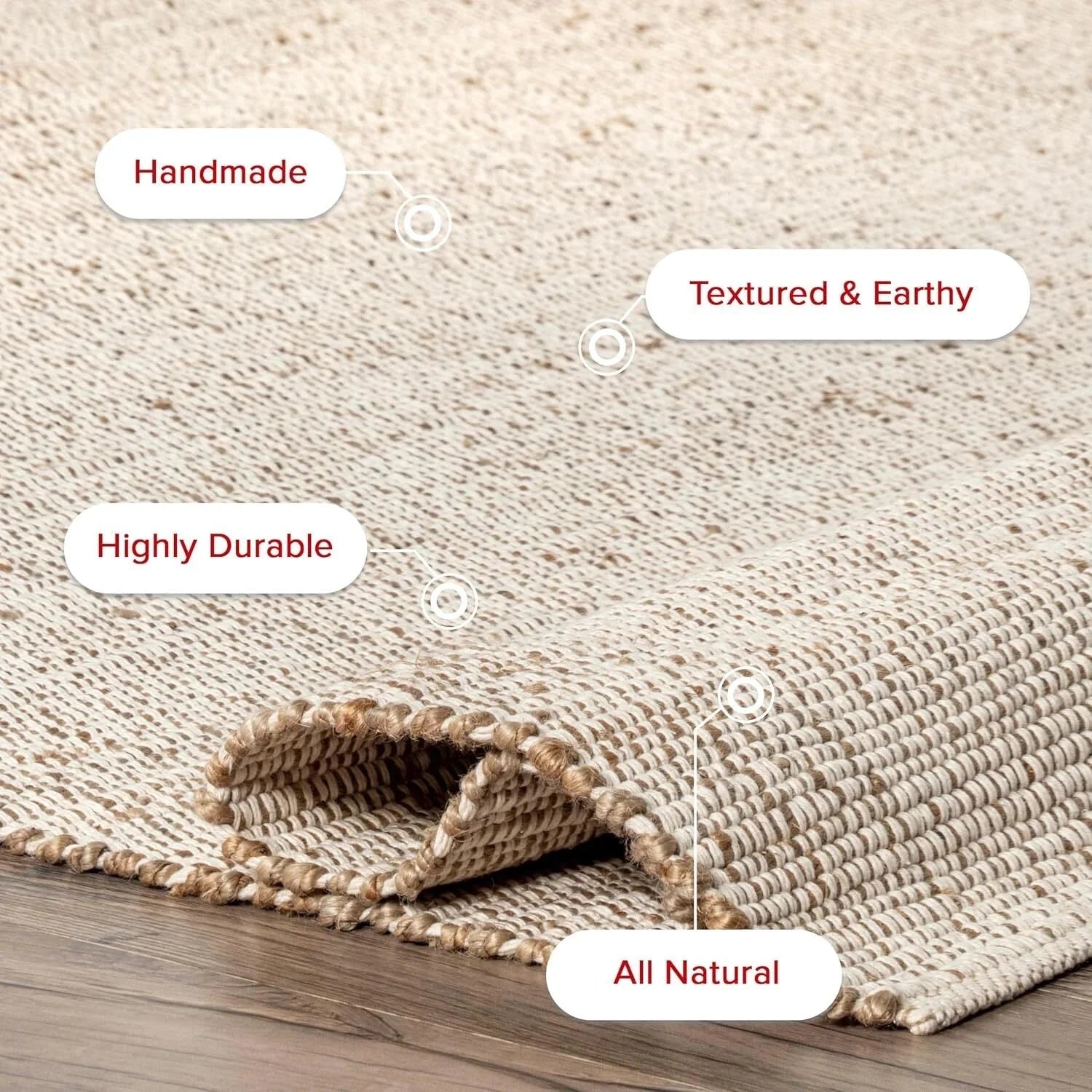 Jute and Cotton Hand-Woven Area Rug, Natural,Solid Color Rustic Farmhouse Style 07FC0E-D4 - KOEEK [6]