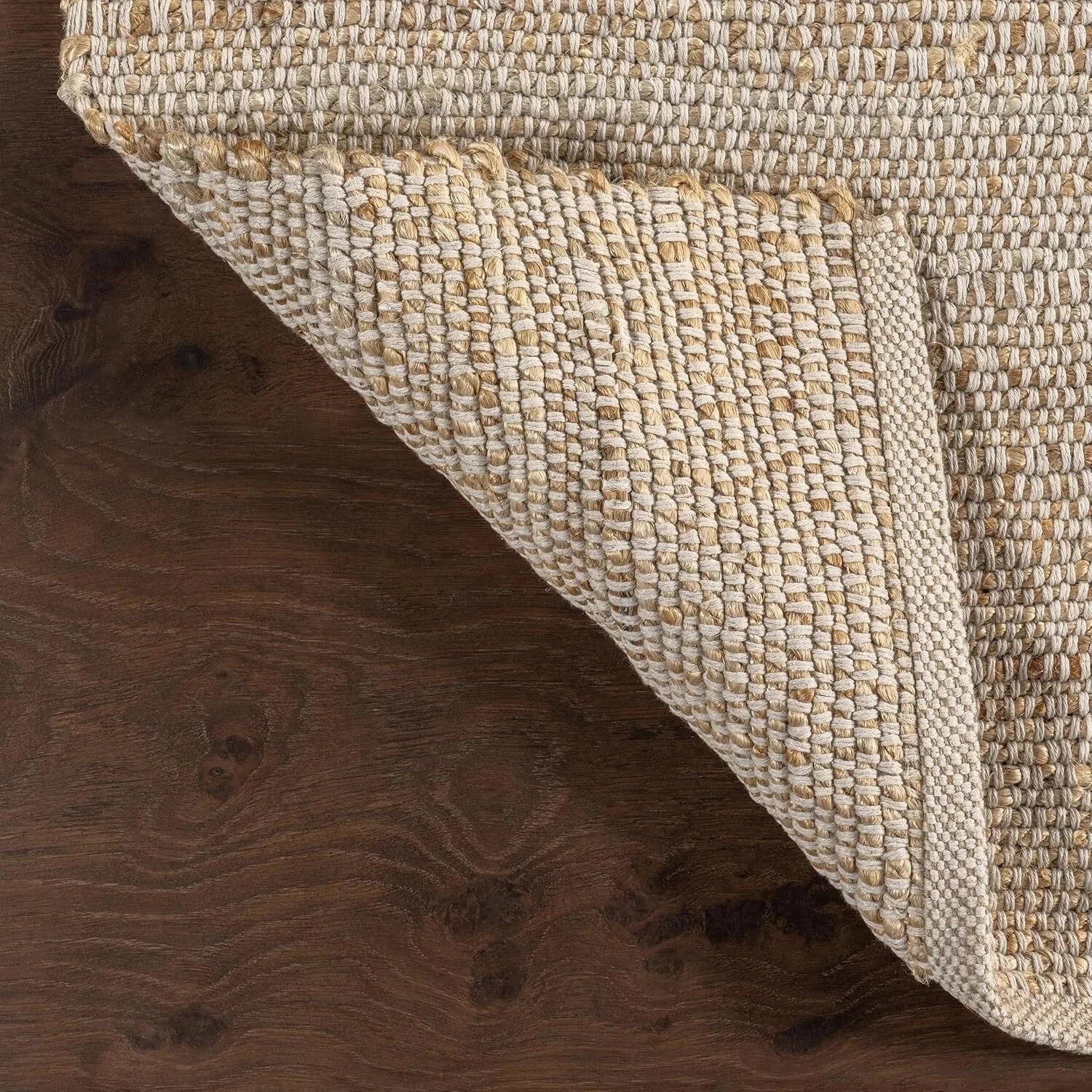 Jute and Cotton Hand-Woven Area Rug, Natural,Solid Color Rustic Farmhouse Style 07FC0E-D4 - KOEEK [8]