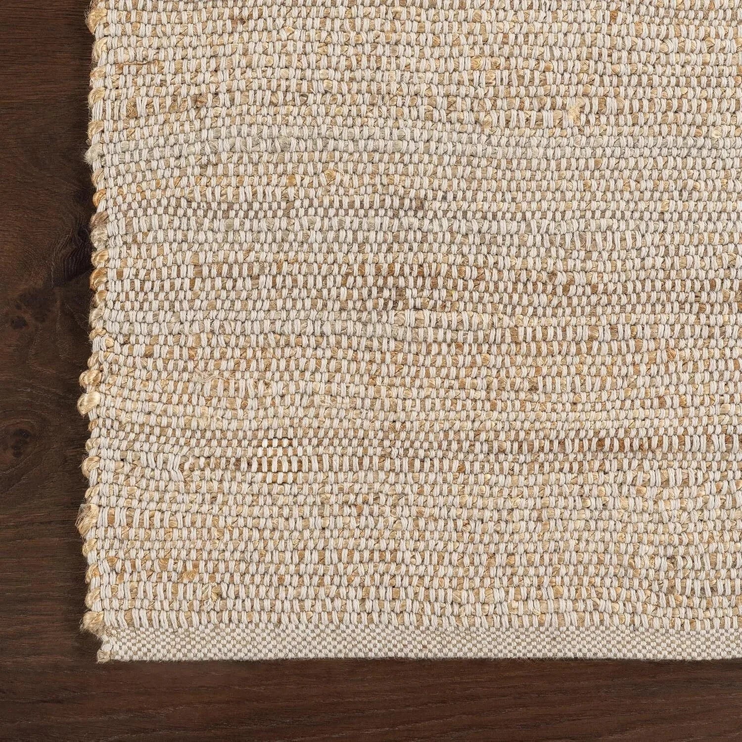 Jute and Cotton Hand-Woven Area Rug, Natural,Solid Color Rustic Farmhouse Style 07FC0E-D4 - KOEEK [9]