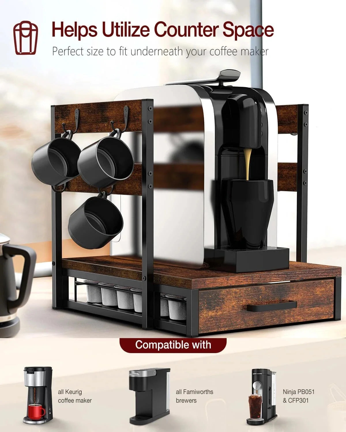 K-Cup Coffee Pod Drawer, 35 Pod Organizer with Cup Holder 07FC0E-D4 - KOEEK [1]