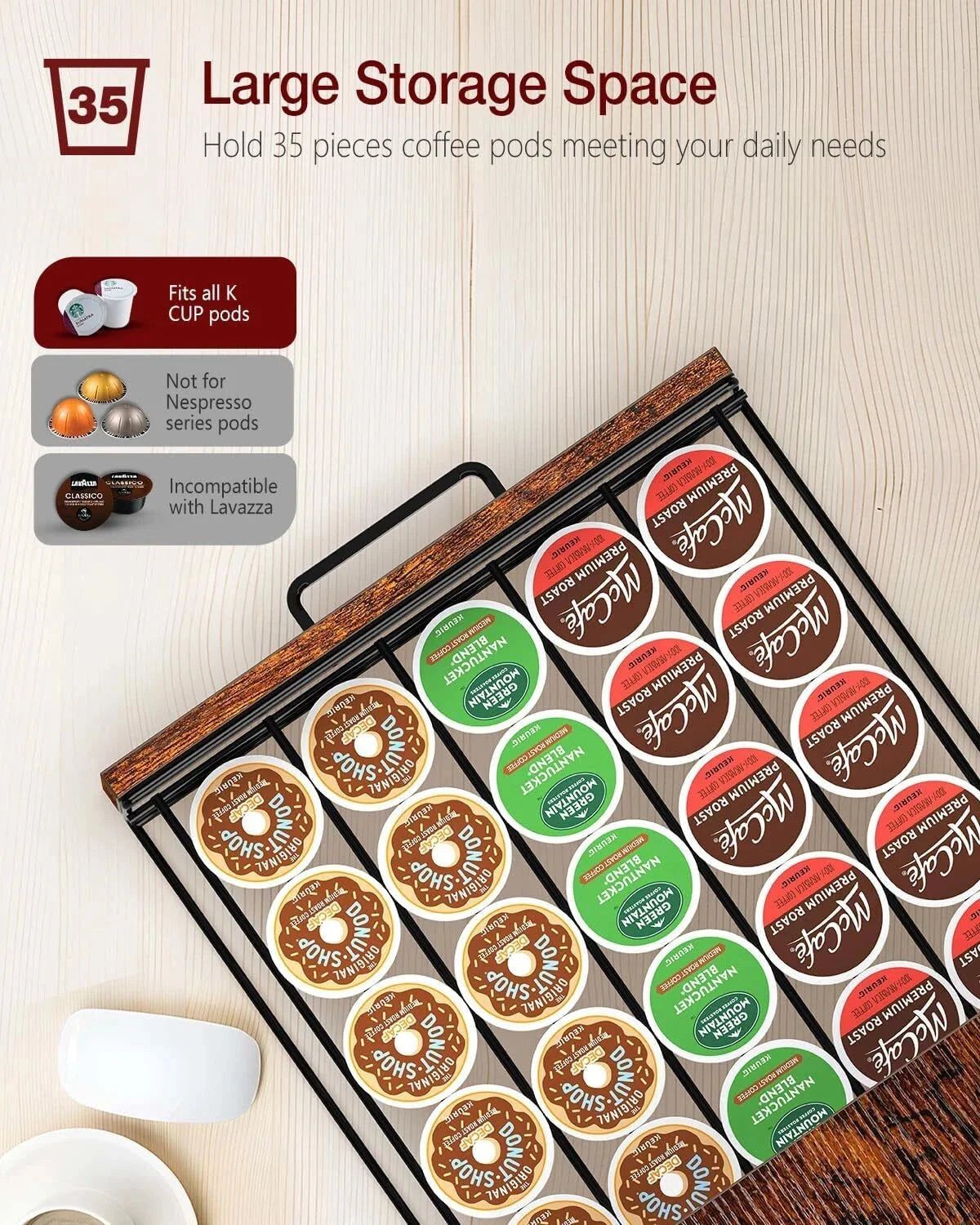 K-Cup Coffee Pod Drawer, 35 Pod Organizer with Cup Holder 07FC0E-D4 - KOEEK [4]