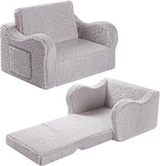 Kids Chairs for Toddler, 2-in-1 Toddler Soft Sherpa Couch Fold Out, Convertible 07FC0E-D4 - KOEEK [2]