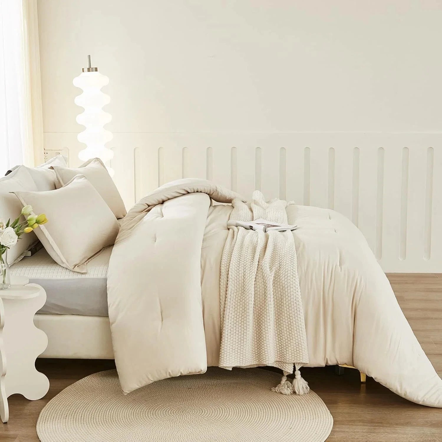 King Size Beige Comforter, 3-Piece Lightweight Bedding Comforter Set 07FC0E-D4 - KOEEK [7]