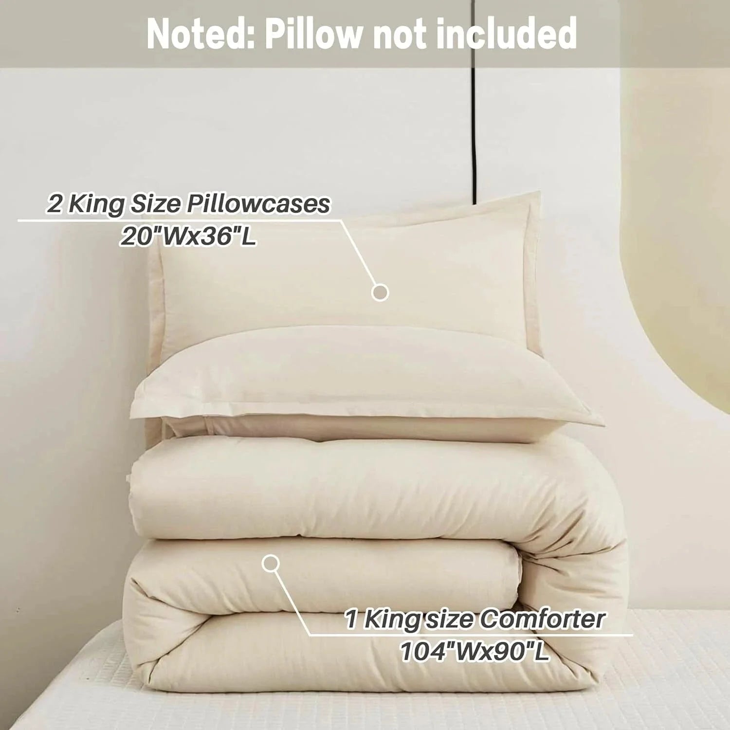 King Size Beige Comforter, 3-Piece Lightweight Bedding Comforter Set 07FC0E-D4 - KOEEK [8]