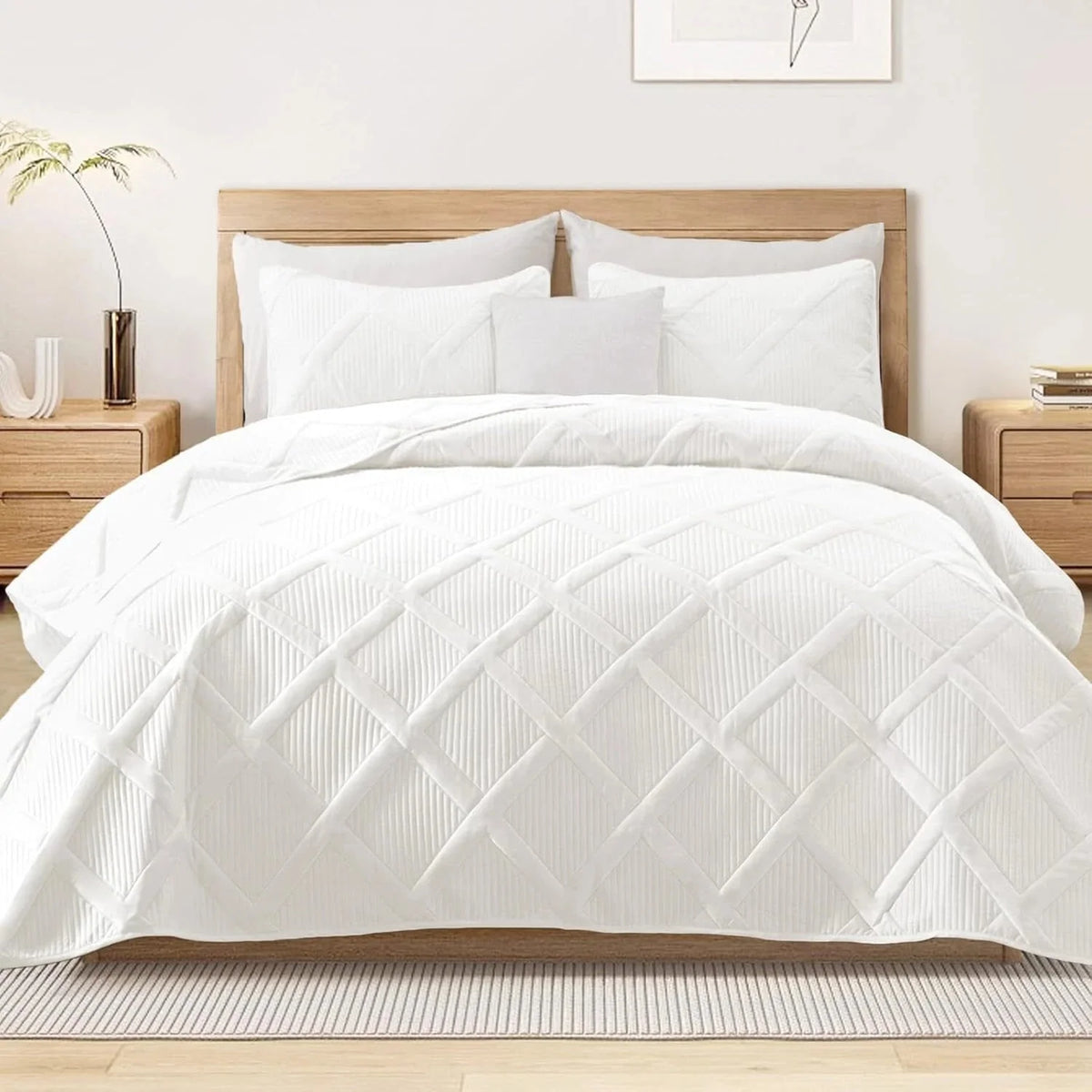 King Size Quilt Set with Modern Striped Pattern, 3 Pieces Summer Lightweight 07FC0E-D4 - KOEEK [1]